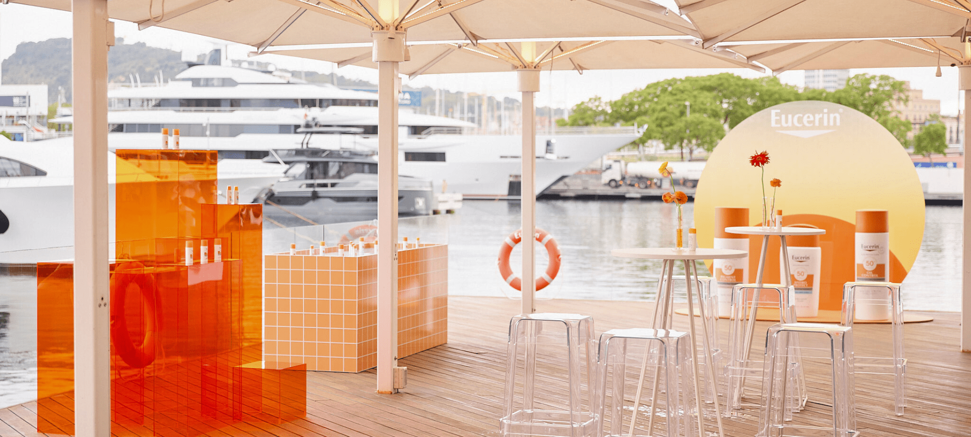Sun Lab experience by Eucerin at The Sea Garden in Marina Port Vell, combining science, wellness, and gastronomy by the sea